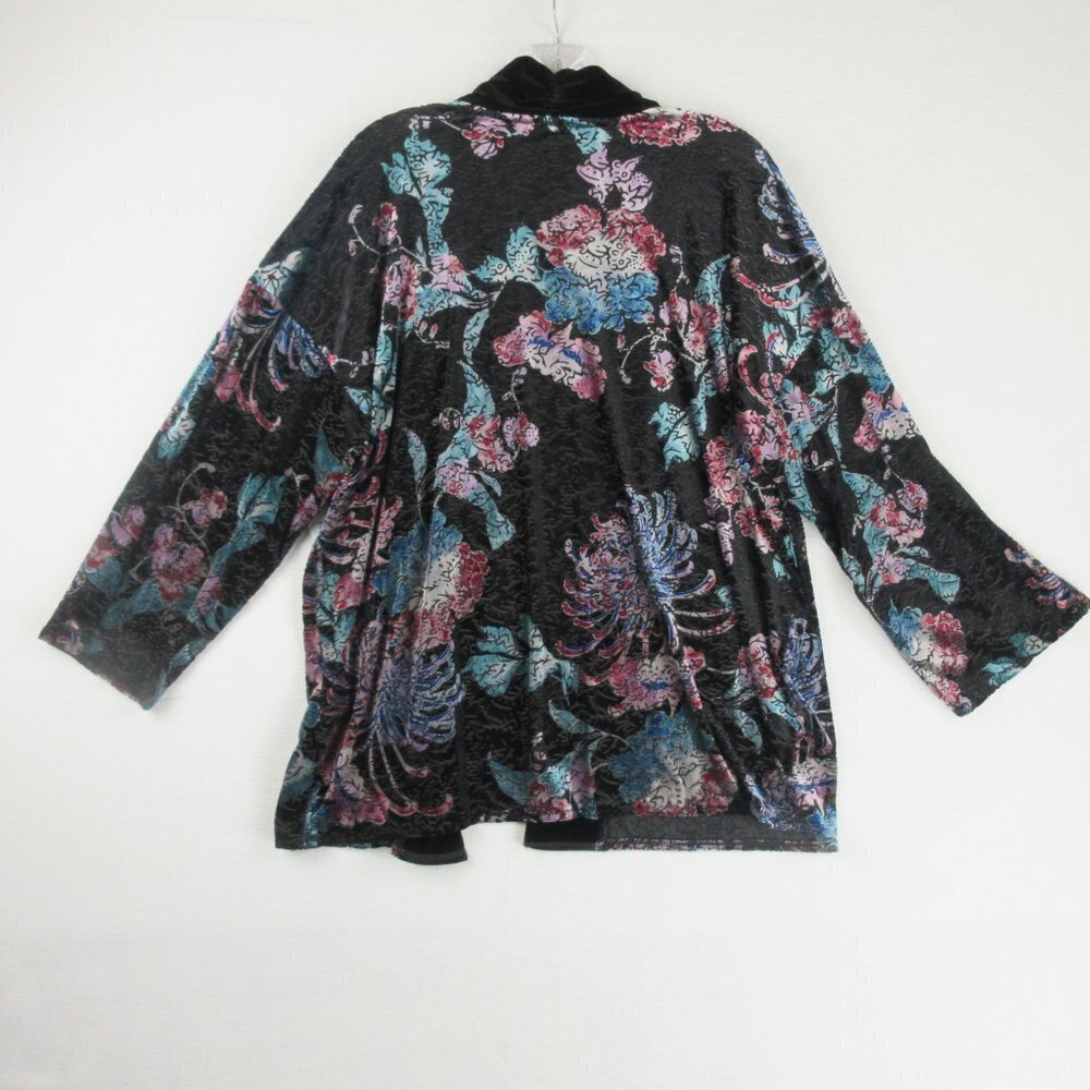 Chico's Size 3 US XL Floral Sound Kimono Black Velvet Burnout Cardigan 570318059 - Picture 2 of 13